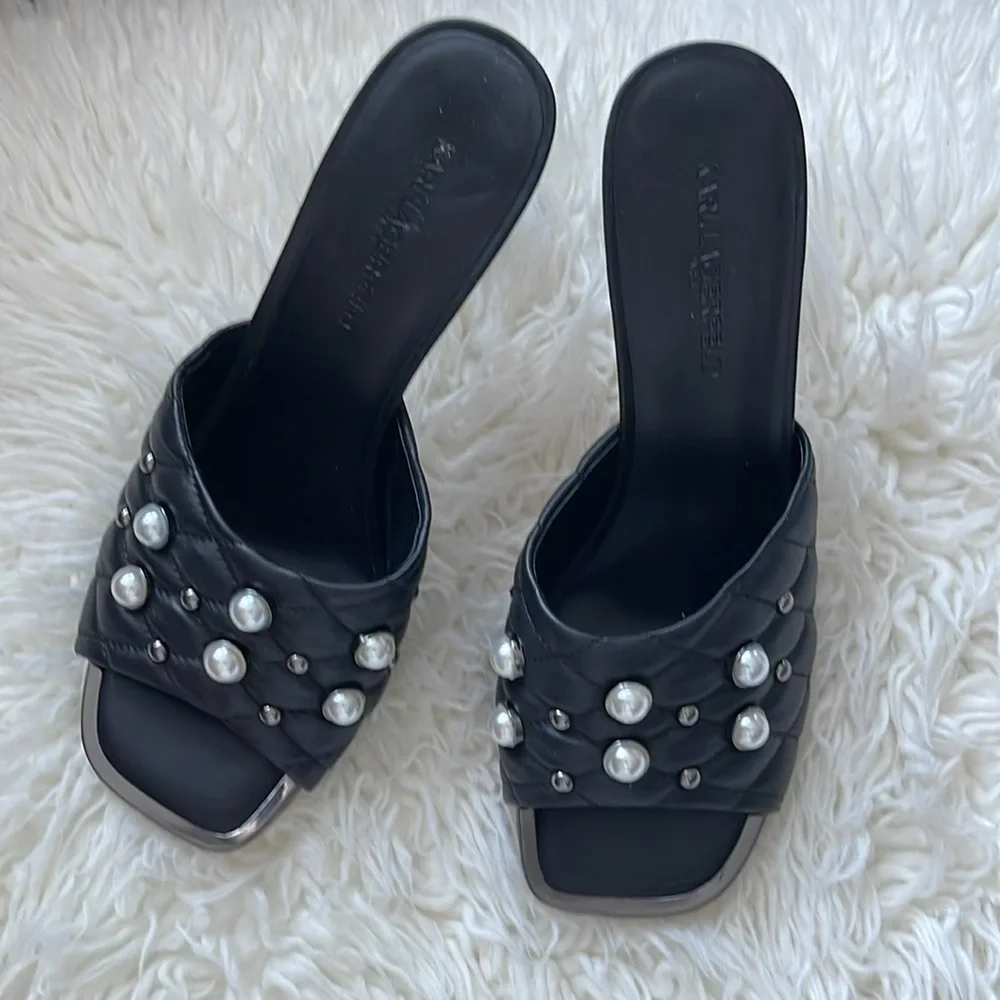 NEW Karl Lagerfeld - Black Amina Studded Heeled Mule - Picture 5 of 11